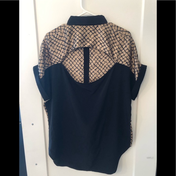 Barilà open back blouse in gold and black - Picture 1 of 3